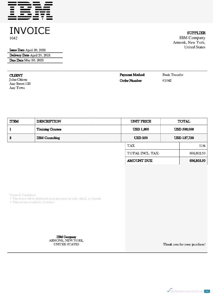 Download USA IBM invoice template Photoshop template